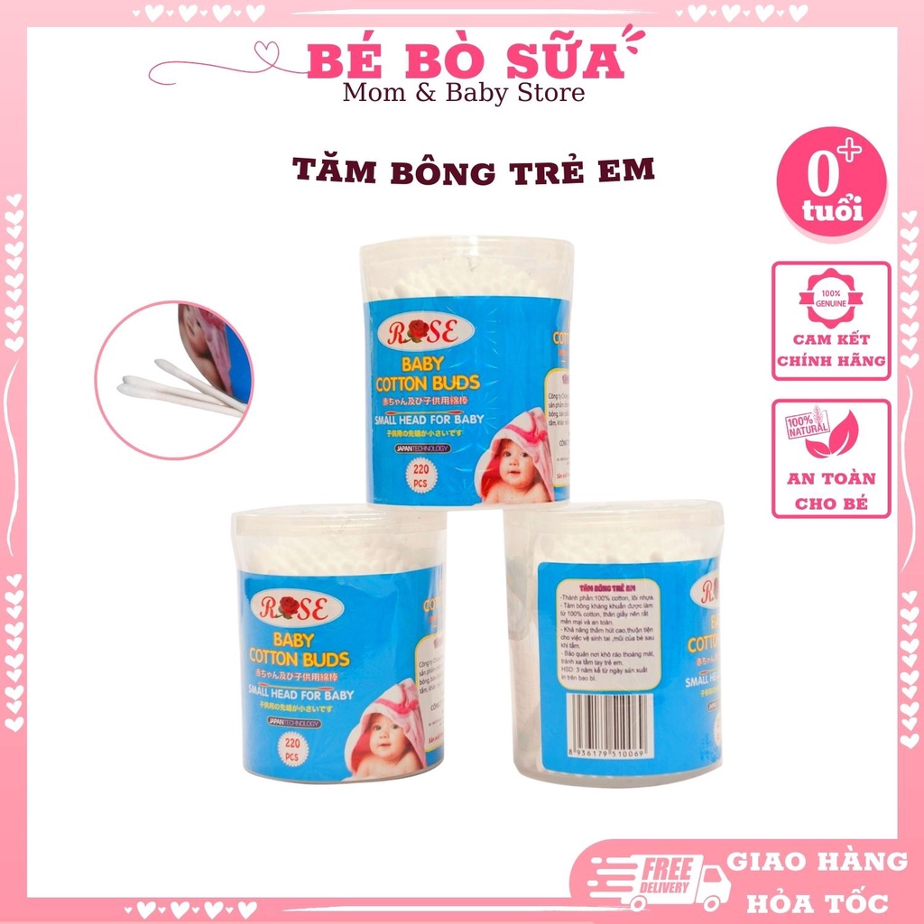 ( 220 Que) Tăm Bông Trẻ Em Sơ Sinh, Kháng Khuẩn Đầu Bông Nhỏ, Thân Giấy Rose Công Nghệ Nhật Bản