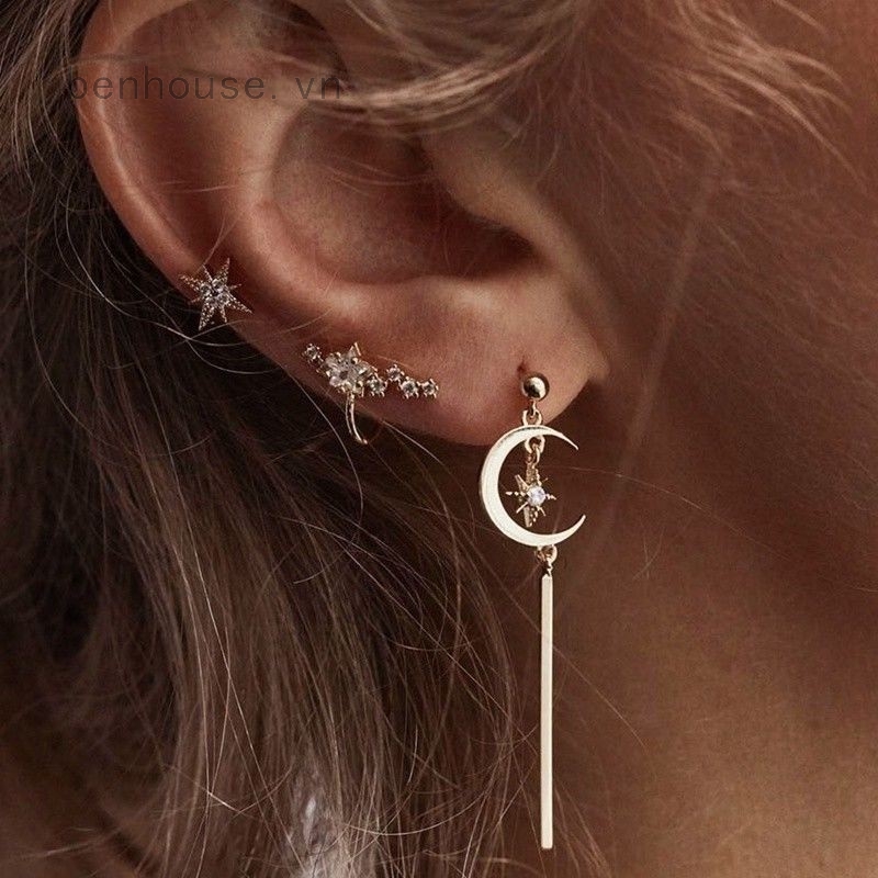 Khuyên Tai Hình Mặt Trăng Mạ Vàng Nhỏ Xinh Cho Nữ