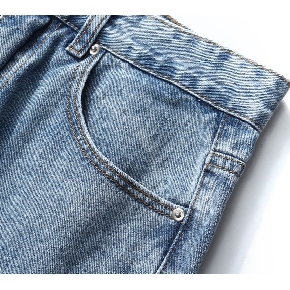 [Tiền Nào Của Đấy]Quần Jean Baggy Nam Ống Rộng Rách Gấu Màu Xanh Đậm Unisex Vải Không Phai Màu-B03
