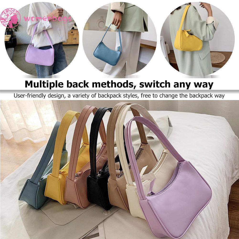 Túi đeo vai màu trơn khóa kéo đơn giản và thanh lịch cho nữ đeo hàng ngày