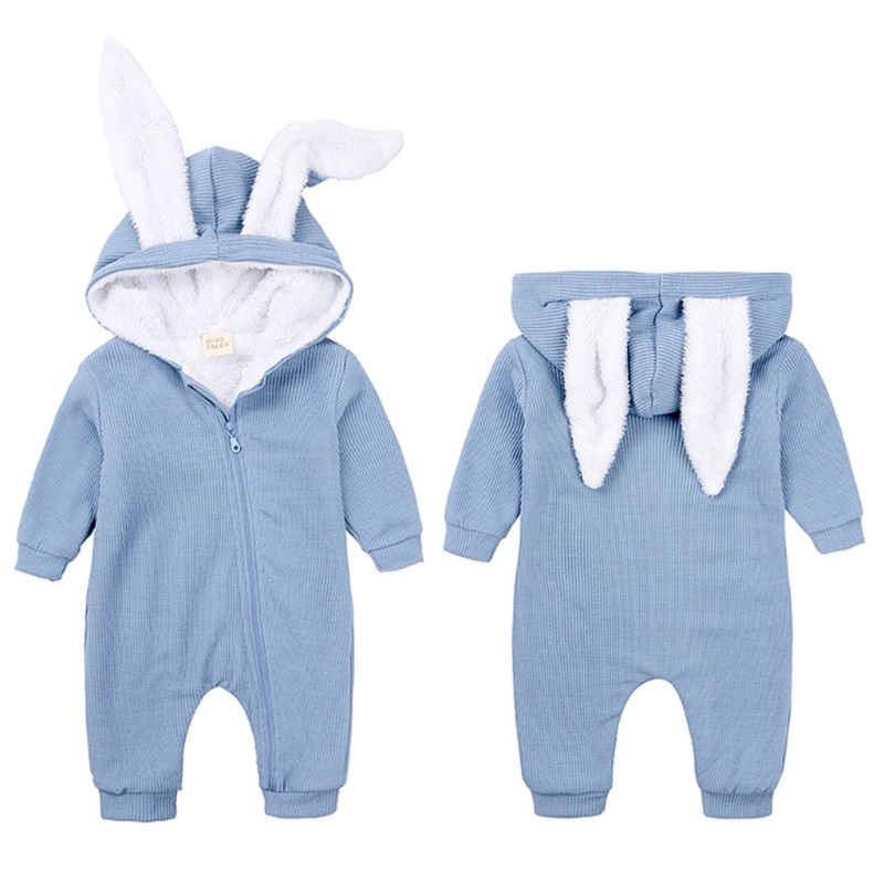 Jumpsuit Nón Phối Tai Thỏ Giữ Ấm Cho Bé