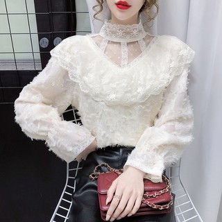 [ORDER TAOBAO/TMALL 039 ] Áo Len Lông Cừu Cổ Ren Lưới Phong Cách Phương Tây Sang Trọng