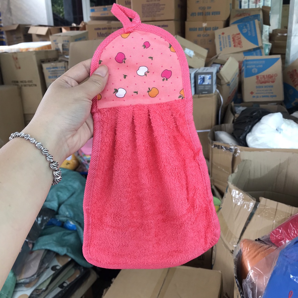 Khăn lau tay nhà bếp dễ thương có móc treo tường cotton thấm hút tốt