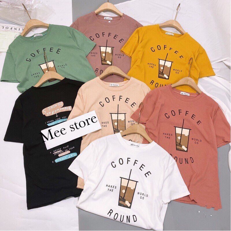 Áo Phông Dáng Rộng Unisex- Áo Thun Nữ Oversize Tay Lỡ In Hình Coffee