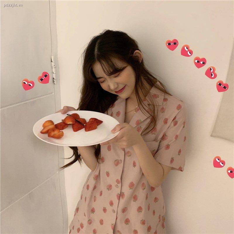 Bộ Đồ Ngủ Ngắn Tay In Họa Tiết Dâu Tây Dễ Thương Phong Cách Hàn Quốc Cho Nữ | BigBuy360 - bigbuy360.vn