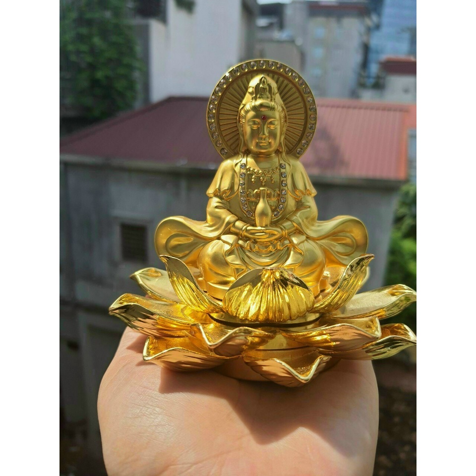 Tượng ngài Quan Thế Âm hai mặt ngồi đài sen đặt xe hơi cao