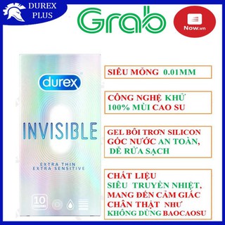 [BAO CAO SU MỎNG NHẤT THẾ GIỚI] Bao cao su DUREX INVISIBLE mỏng, an toàn, uy tín ( 10bao/ 1 hộp bcs)