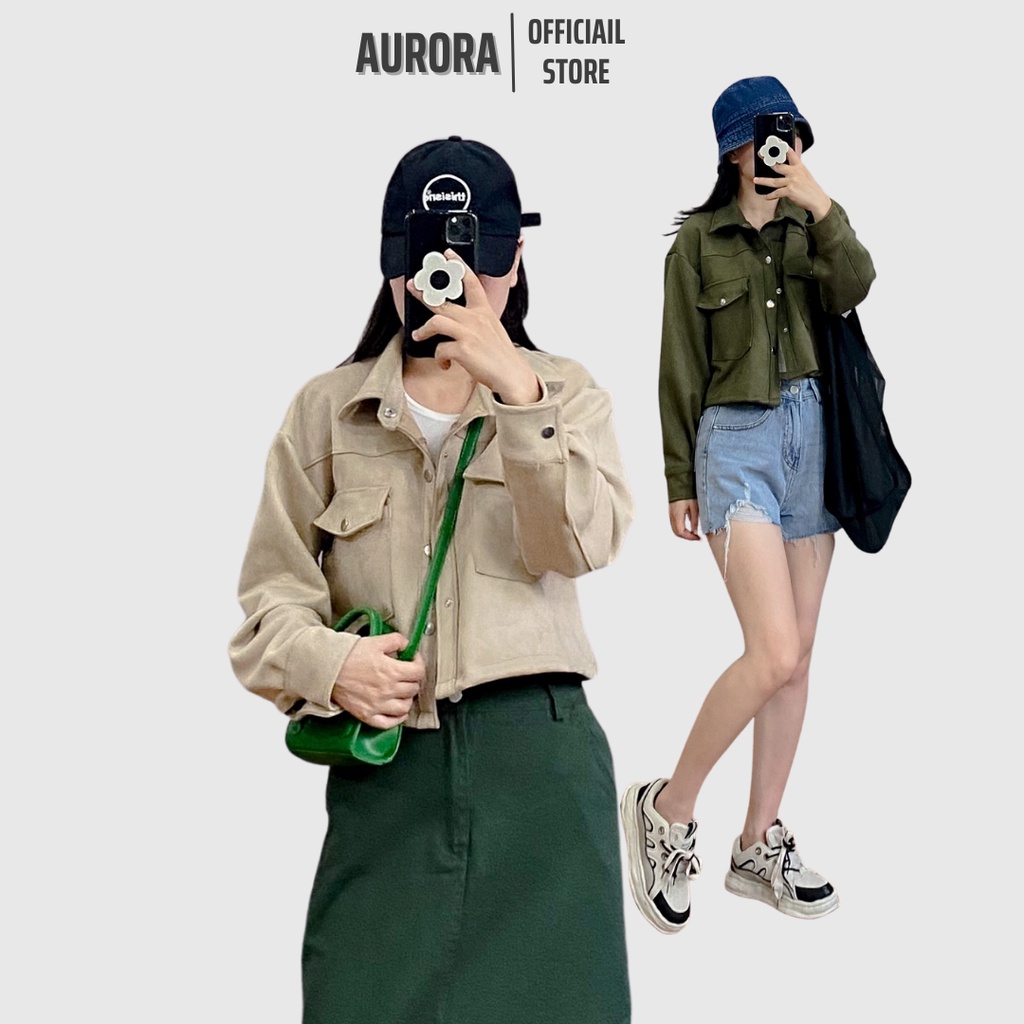 Áo khoác da lộn croptop dáng ngắn tay dài nhẹ nhàng cá tính