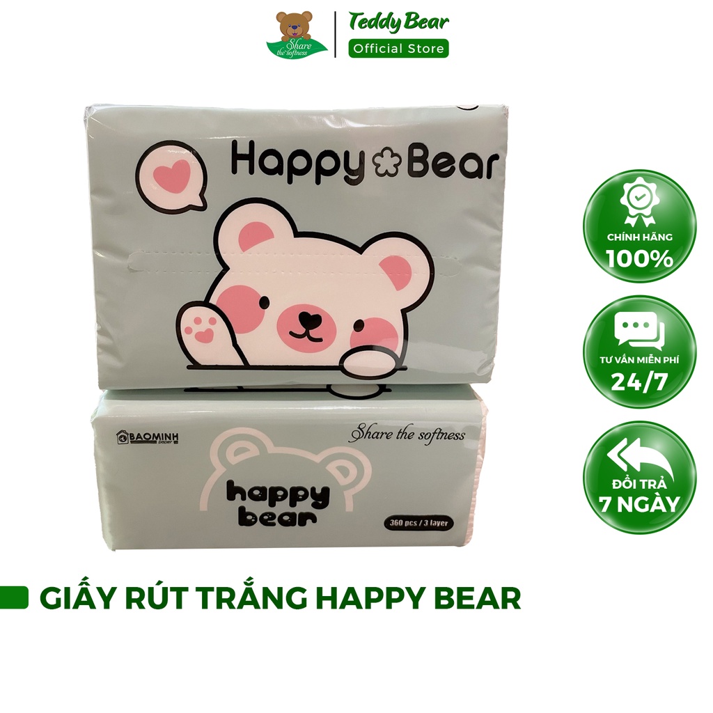 Khăn Giấy Rút Trắng 24 Gói HAPPY BEAR Mềm Mịn