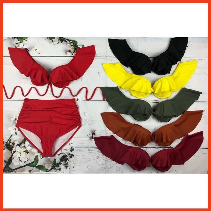 Bikini Tắm Biển Đồ Bơi 2 Mảnh Bèo Tay Quần Cạp Cao Thời Trang