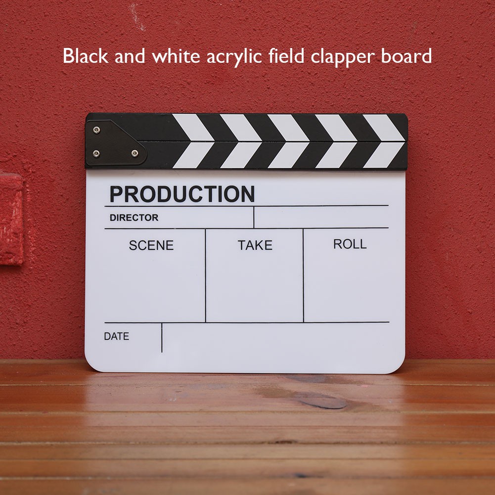 COD❀Movie Clap Board Film Slate Clapper Board with Eraser + Pen Black White