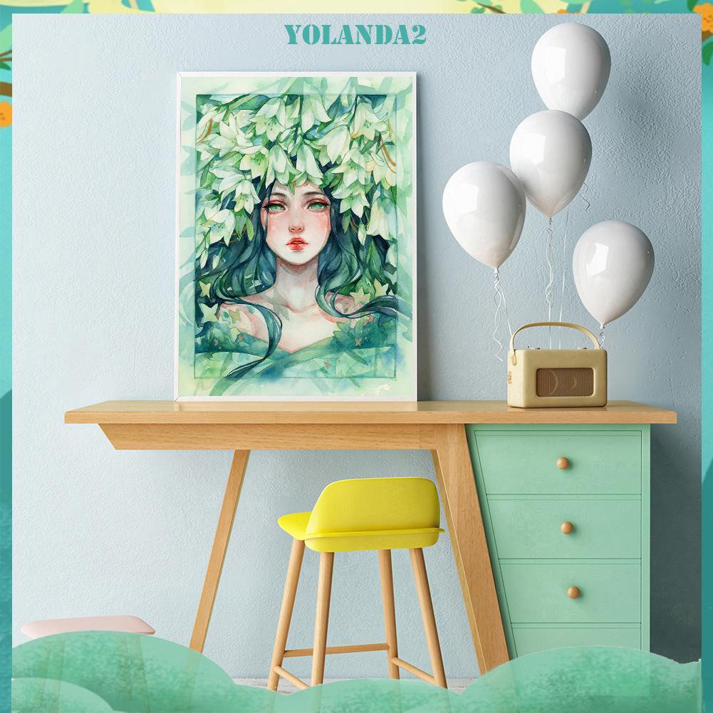 Bộ tranh thêu chữ thập 11ct hình cô gái và hoa làm thủ công