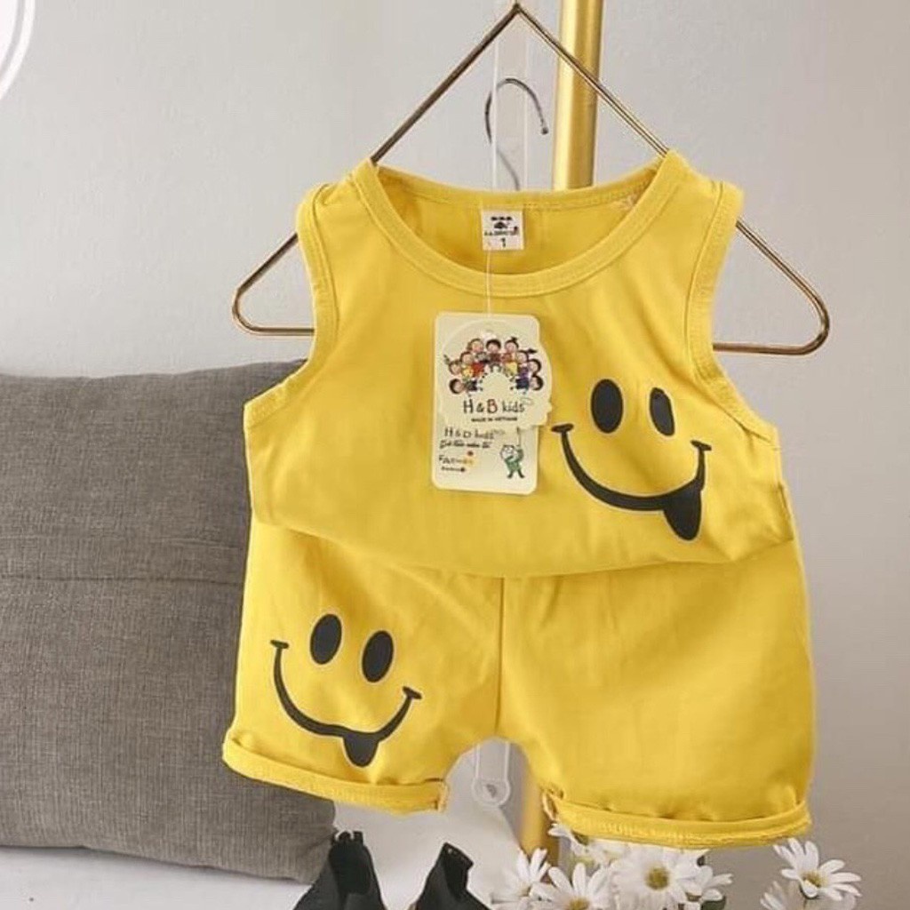 Bộ ba lỗ hình mặt cười cho bé LiLa Kids, Bộ sát nách chất coton cho bé 6-20kg