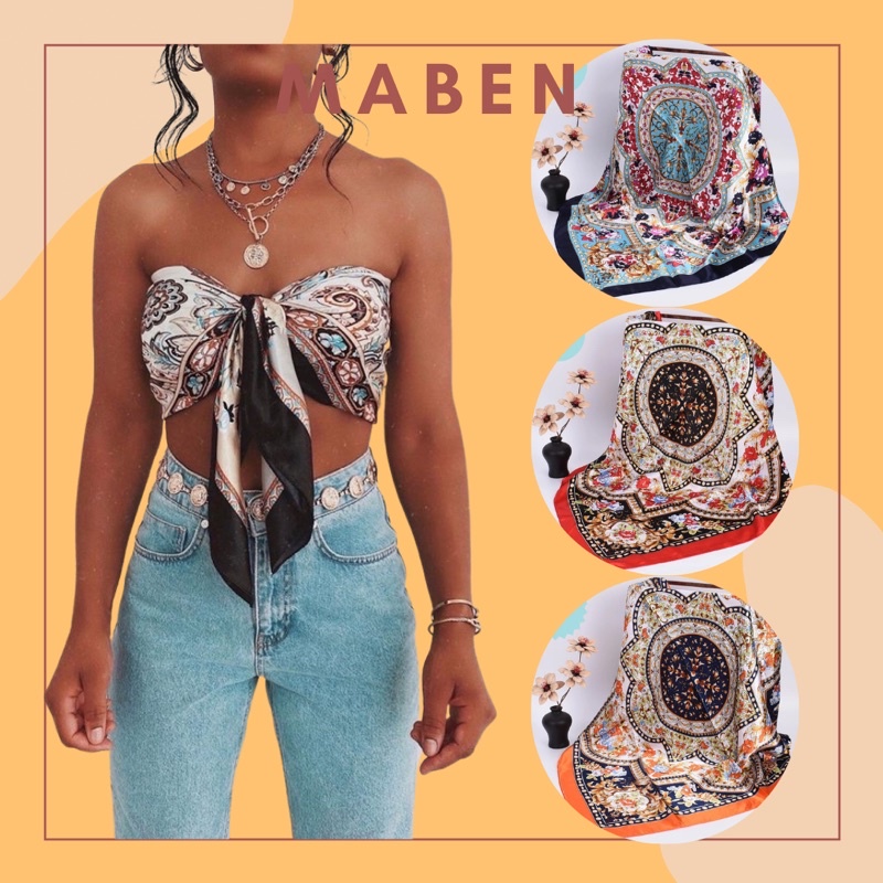 Khăn bandana lụa choàng cổ đa năng turban cột áo yếm - Maben