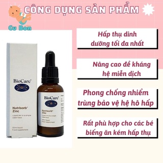 Kẽm cho bé BioCare Nutrisorb ZinC Anh 30ml dạng giọt bổ sung dinh dưỡng tăng đề kháng cho trẻ sơ sinh từ 1 tháng tuổi