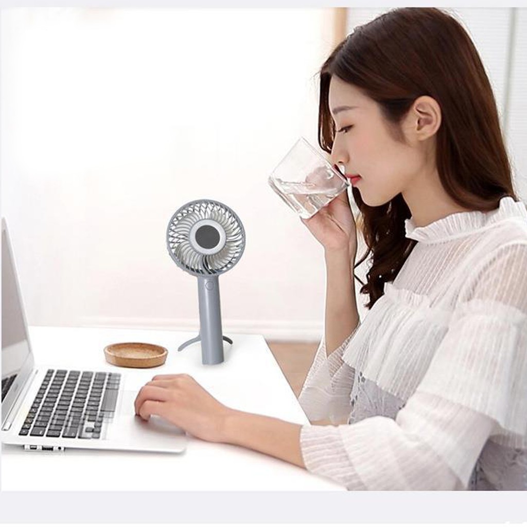 Quạt cầm tay MIRROR-FAN pin 1200 mAh có đèn LED và gương trang điểm thời gian sử dụng 200 phút