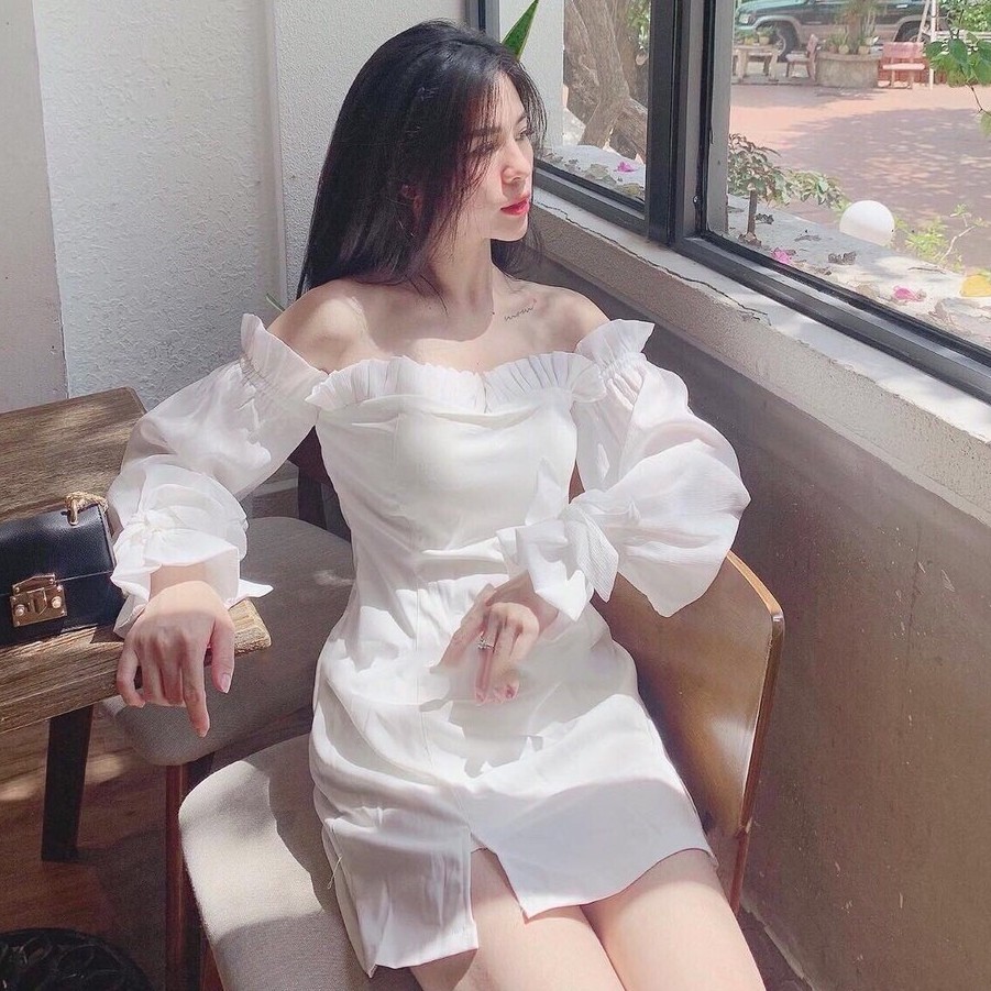 Đầm dự tiệc trễ vai tay voan sang trọng thanh lịch | BigBuy360 - bigbuy360.vn