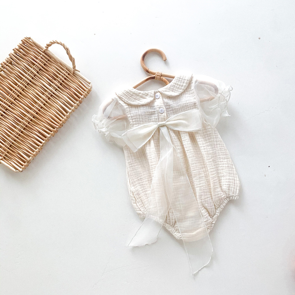 Bộ Áo Liền Quần Phối Lưới Cho Bé Gái Sơ Sinh