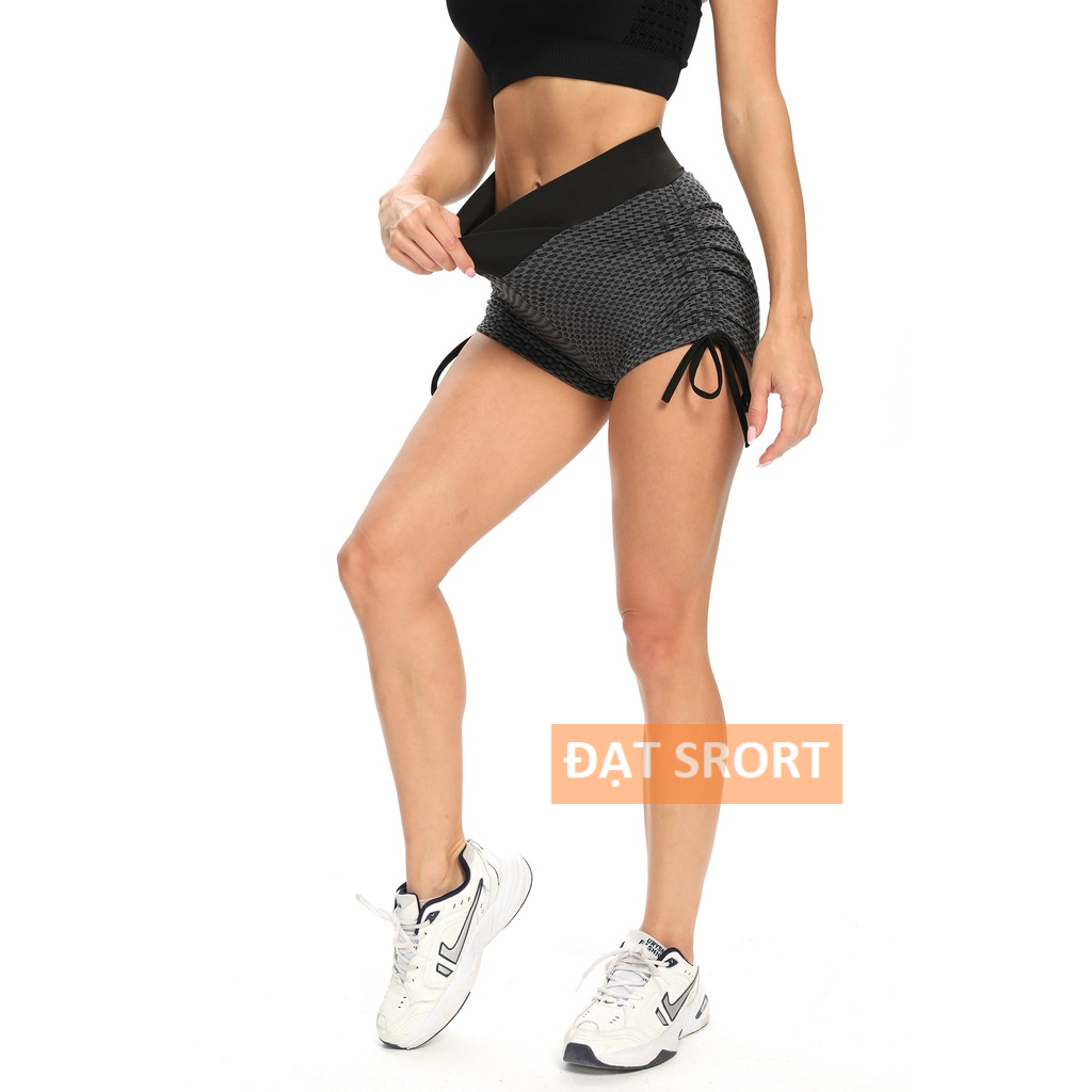 Quần Short Tập Gym , Yoga , Thể Thao Cho Nữ , Chun Mông , Eo Chéo , Dây Rút , Co Giãn 4 Chiều