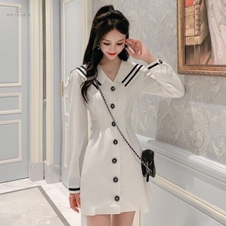 Đầm nữ ngắn tay cổ tròn eo thắt thời trang hàn