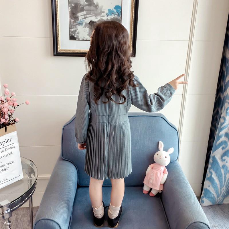 Đầm tay dài hoạ tiết kẻ sọc phong cách Retro cho bé gái