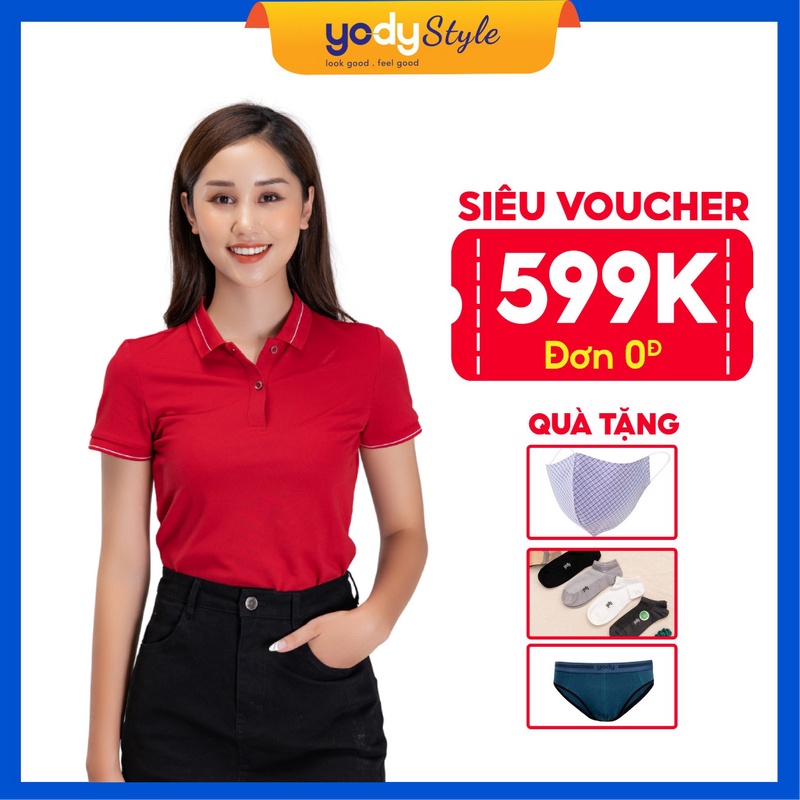 Áo polo cafe cổ bo kẻ viền nữ YODY áo cafe khử mùi, khử khuẩn thấm hút - APN3890