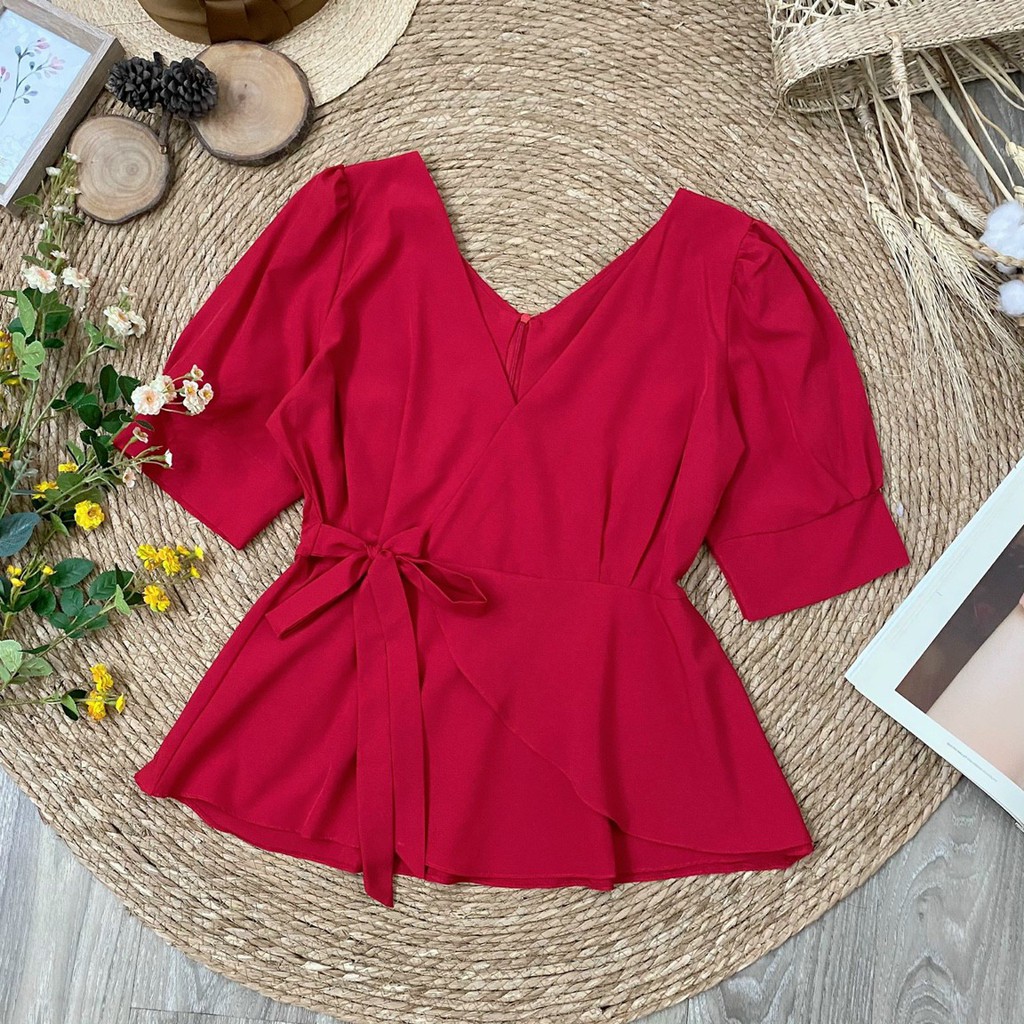 Áo kiểu peplum Bigsize thắt nơ eo cho người béo mập 55-90kg - Mặc đi làm,đi chơi hoặc dạo phố