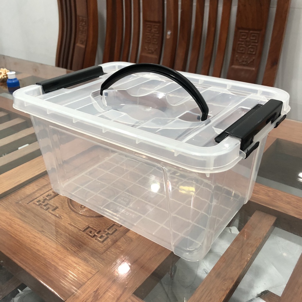 Thùng Nhựa 5000ml (5 lít) Trong Suốt Đựng Đồ Đa Năng có Quai Xách - Kích thước thùng : 28 cm - 20 cm - 14.5 cm