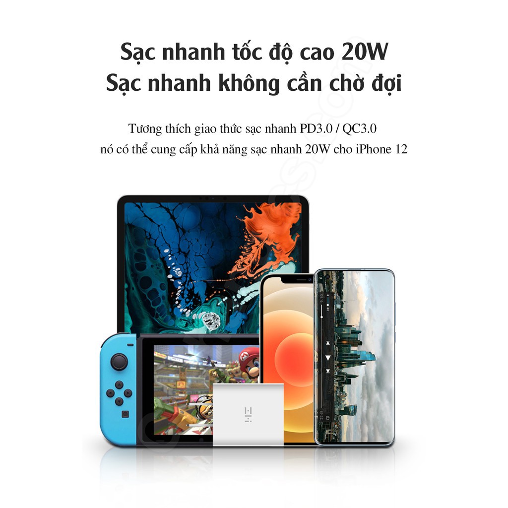 [người bán địa phương] Củ sạc nhanh Xiaomi Zmi HA716 Type C 20W PD3.0 chuyên cho iphone