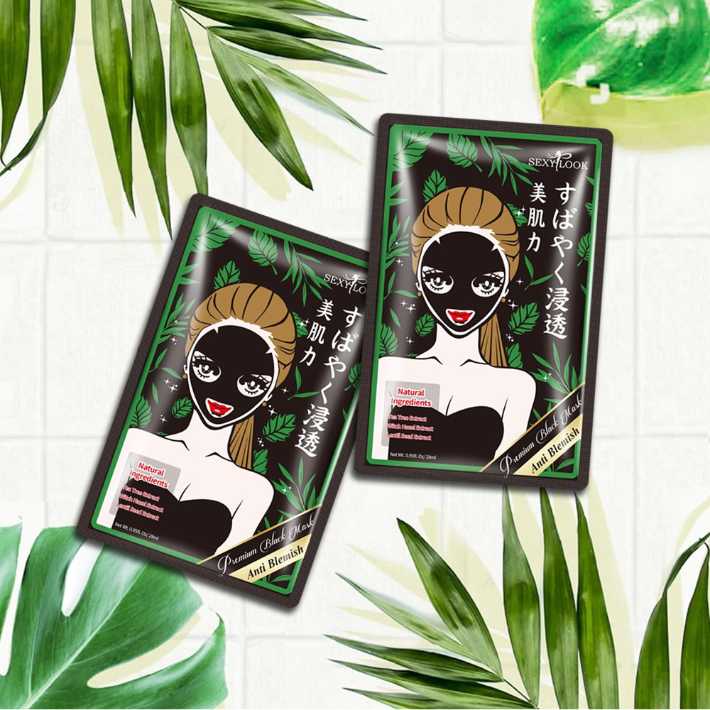 Kết quả hình ảnh cho Mặt nạ đen tràm trà Sexy Look Tea Tree Anti Blemish Black Facial Mask