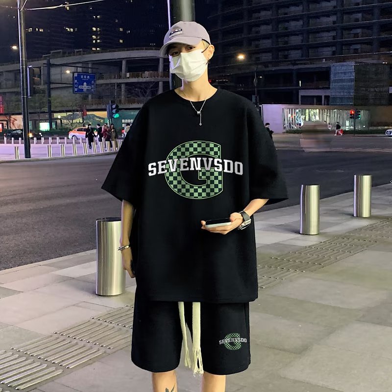 Bộ Đồ Thể Thao Áo Thun Cổ Tròn In Chữ G Phối Quần Short Dây Rút Thời Trang Mùa Hè Cho Nam Bộ thể thao mùa hè nam