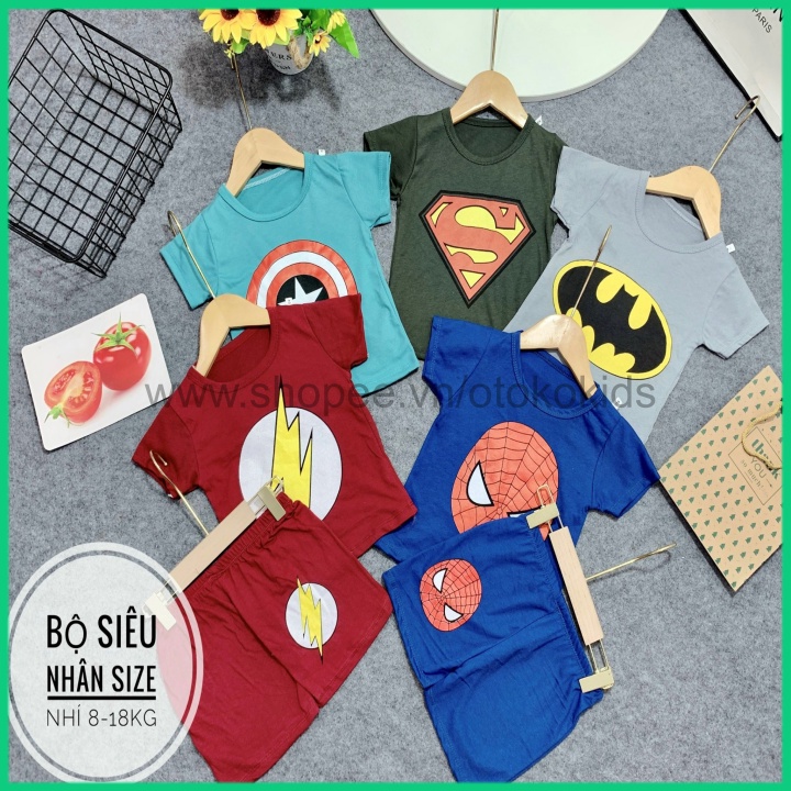 Bộ quần áo cộc tay in hình siêu nhân mặc mùa hè cho bé trai từ 8-18 kg
