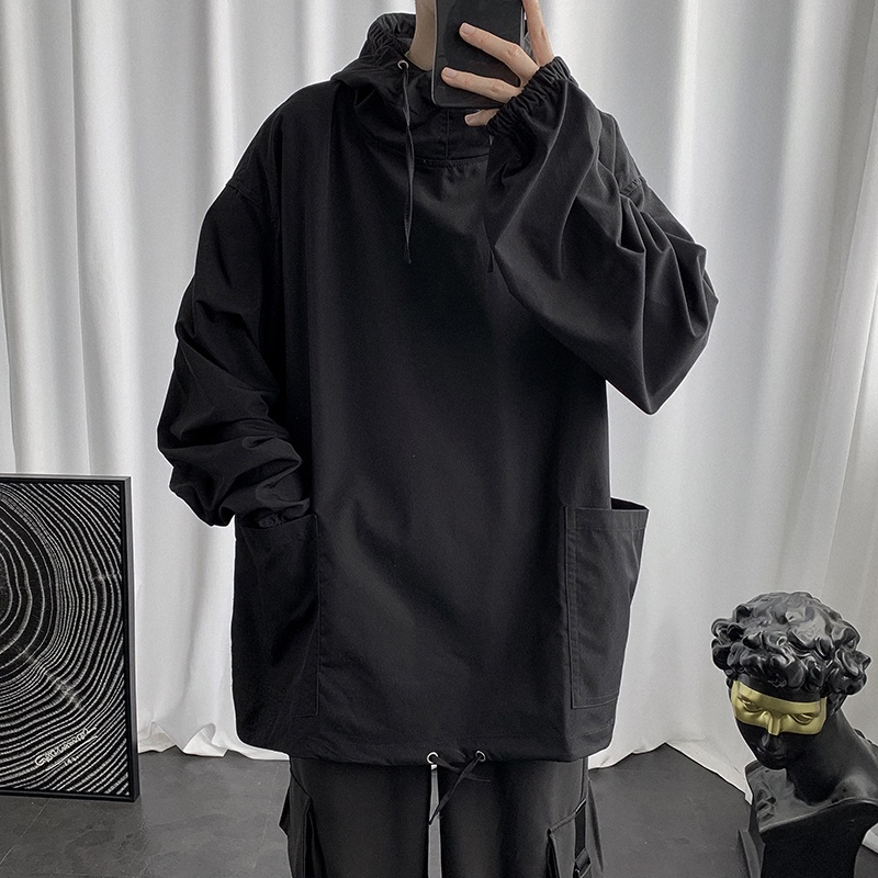 Áo khoác IFNICEFUTURE mặc chui đầu có mũ trùm phối túi lớn kiểu Hong Kong thời trang cặp đôi size M-2XL