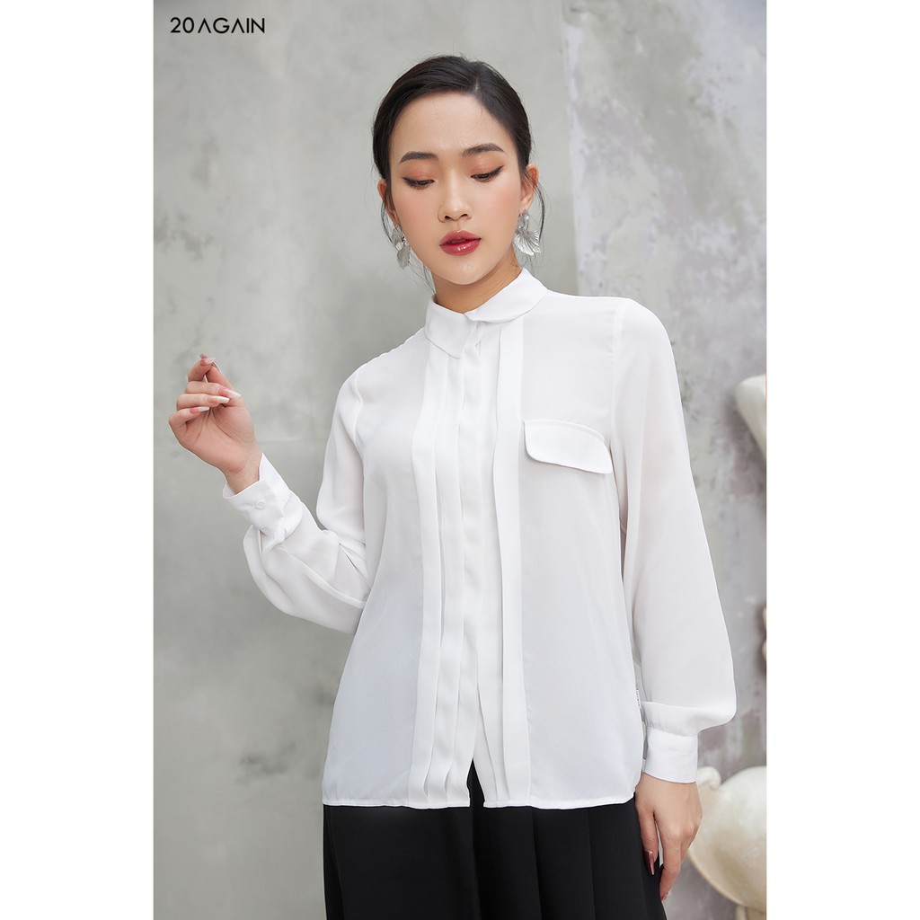 Áo sơ mi nữ công sở 20AGAIN, thiết kế cổ đức 2 túi ASA1571