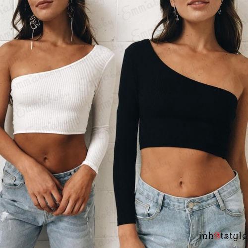 [Mã FAMAYWA giảm 10K đơn 50K] Áo croptop tay dài lệch vai thiết kế quyến rũ cho nữ | BigBuy360 - bigbuy360.vn