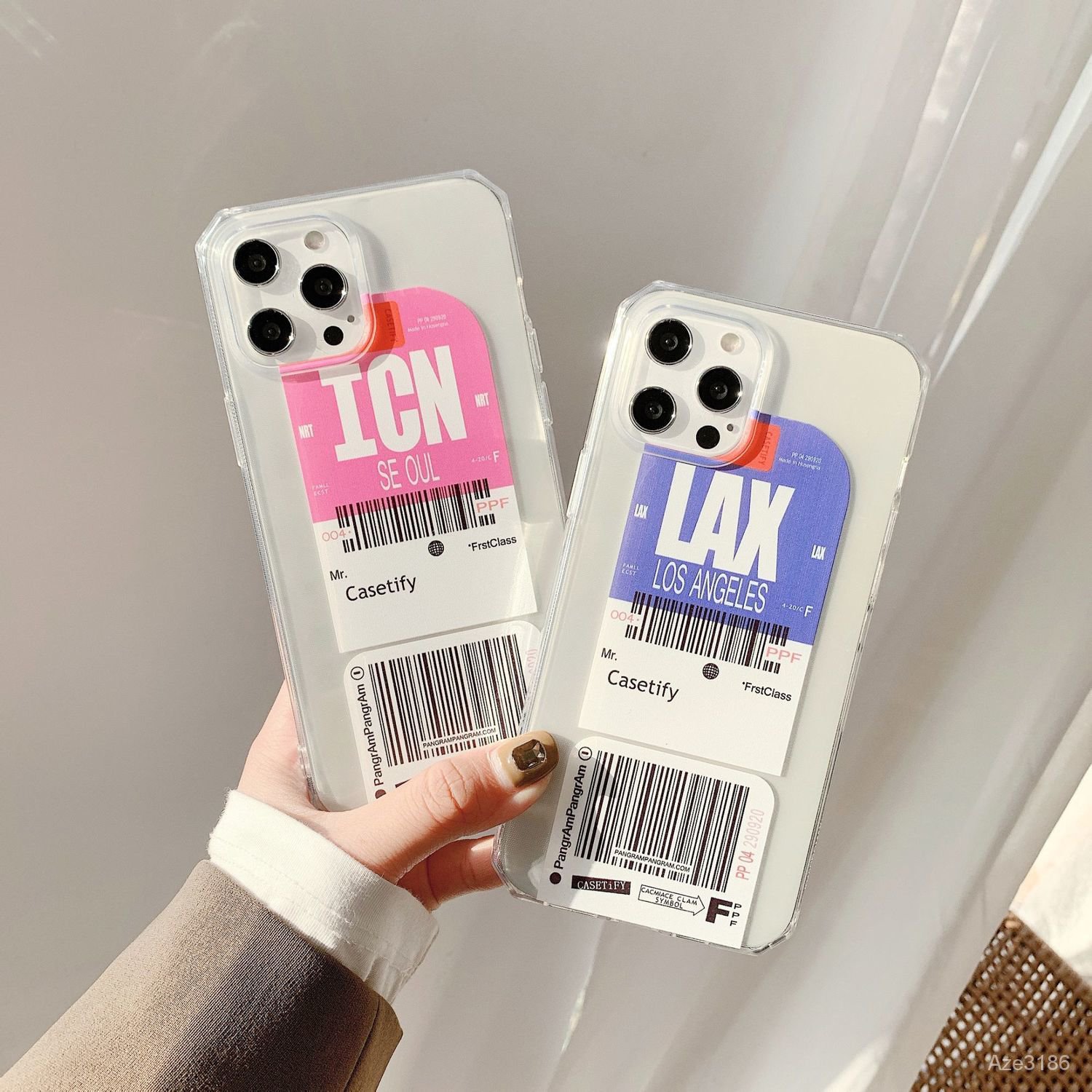 iPhone X XR XS MAX 12 11 Pro max 7 8 plus Seoul Paris Air Ticket Label Transparent Phone Case Shatter-Resistant Shell