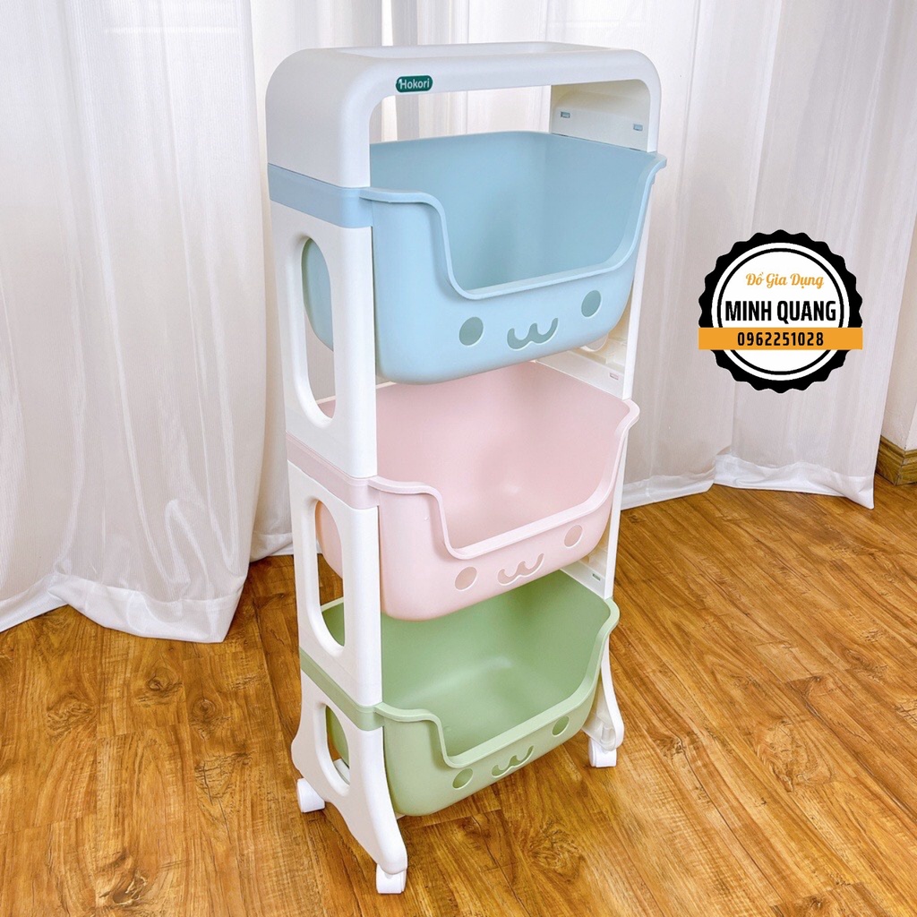 Kệ Để Đồ Đa Năng 3 Tầng Hình Gấu Hokori Nhựa Việt Nhật Có Bánh Xe Di Chuyển, Kệ Đựng Đồ Chơi, Quần Áo Đa Năng