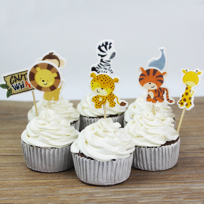 Set 24 Phụ Kiện Trang Trí Bánh Cupcake Hình Động Vật Hoạt Hình Dễ Thương