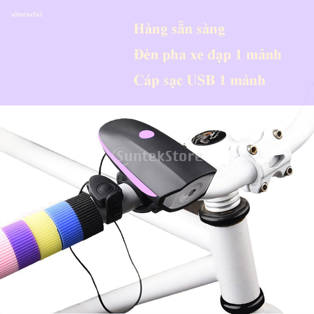 【Hàng sẵn sàng】Đèn Pha Led Phía Trước Xe Đạp Almencla1 Có Còi Và Còi