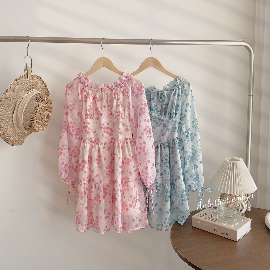 Đầm hoa nhí trễ vai, váy hoa nhí cúp ngực Emmei v131