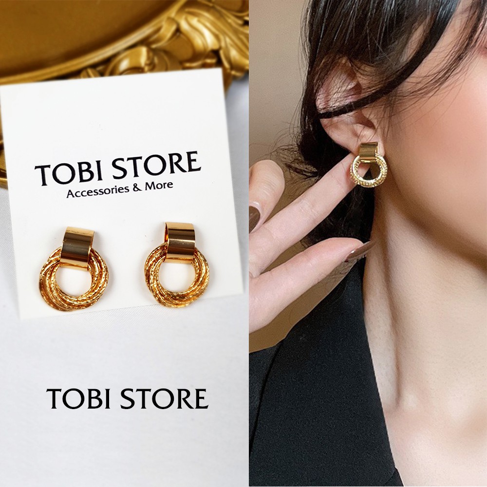 Bông tai nữ TOBI STORE nhiều kiểu dáng khuyên tai nữ giá rẻ dễ thương kiểu tròn, dài, nụ