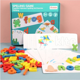 Đồ chơi giáo dục ghép hình bộ chữ gỗ Spelling Game Superbee học đánh vần tiếng anh kèm 28 thẻ từ vựng KT 25×21cm