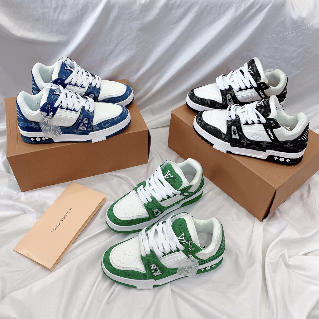 Giày thể thao LV trainer xanh lá, xanh than, Giày LV trainer Bản đẹp 2023 Full Box