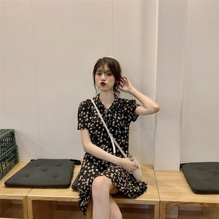 【CoCo】đầm ngắn tay,đầm ngắn tay dáng rộng,đầm dự tiệc - Đầm Nữ Tay Ngắn Họa Tiết Hoa Phong Cách Retro Thời Trang 2020