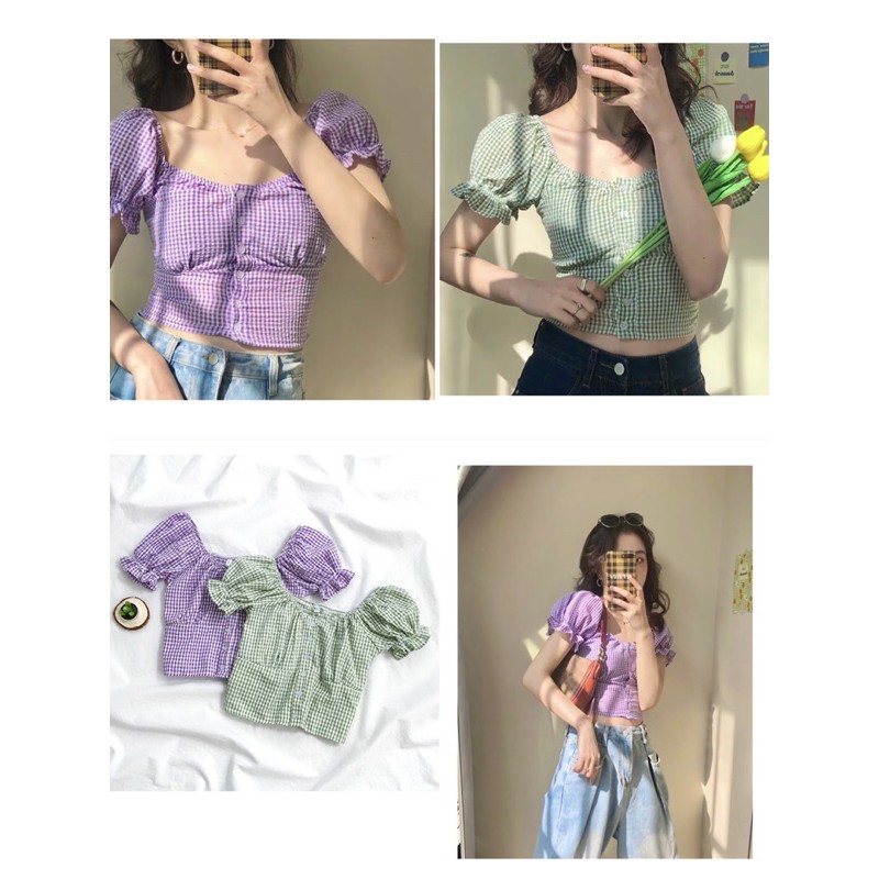 Áo Crop kẻ chun lưng 397 | BigBuy360 - bigbuy360.vn