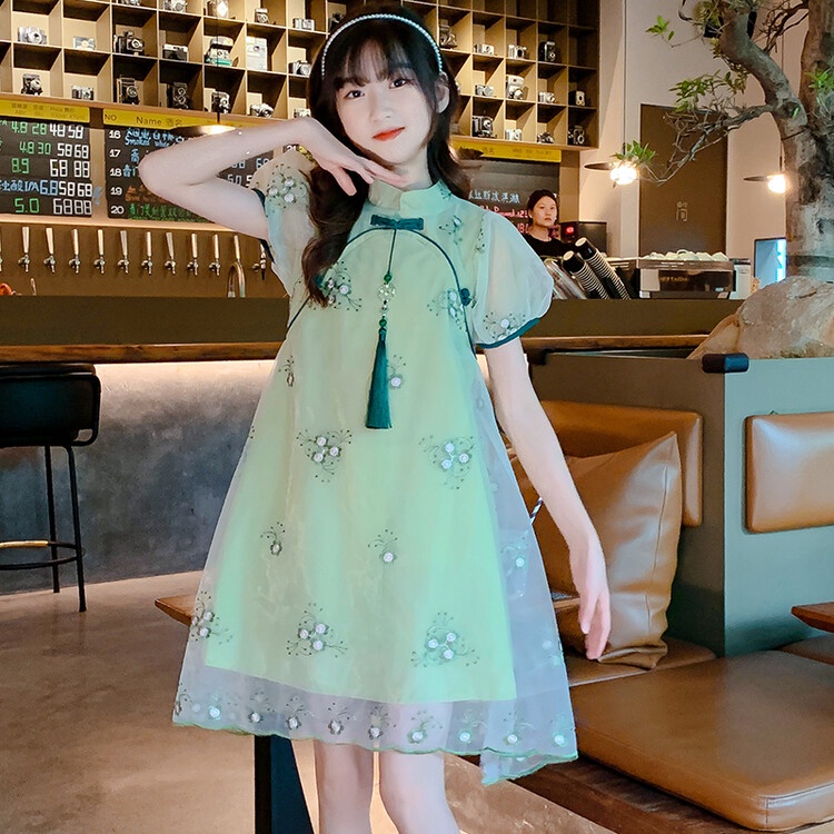 Đầm Sườn Xám Công Chúa Phong Cách Phương Tây Thời Trang Mùa Hè 2022 Mới Cho Bé Gái