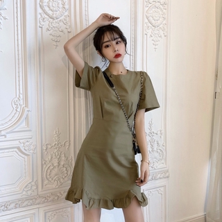 Đầm Xiaozhainv Tay Ngắn Dáng Chữ A Lưng Cao Phong Cách Hàn Quốc Thời Trang Dễ Thương