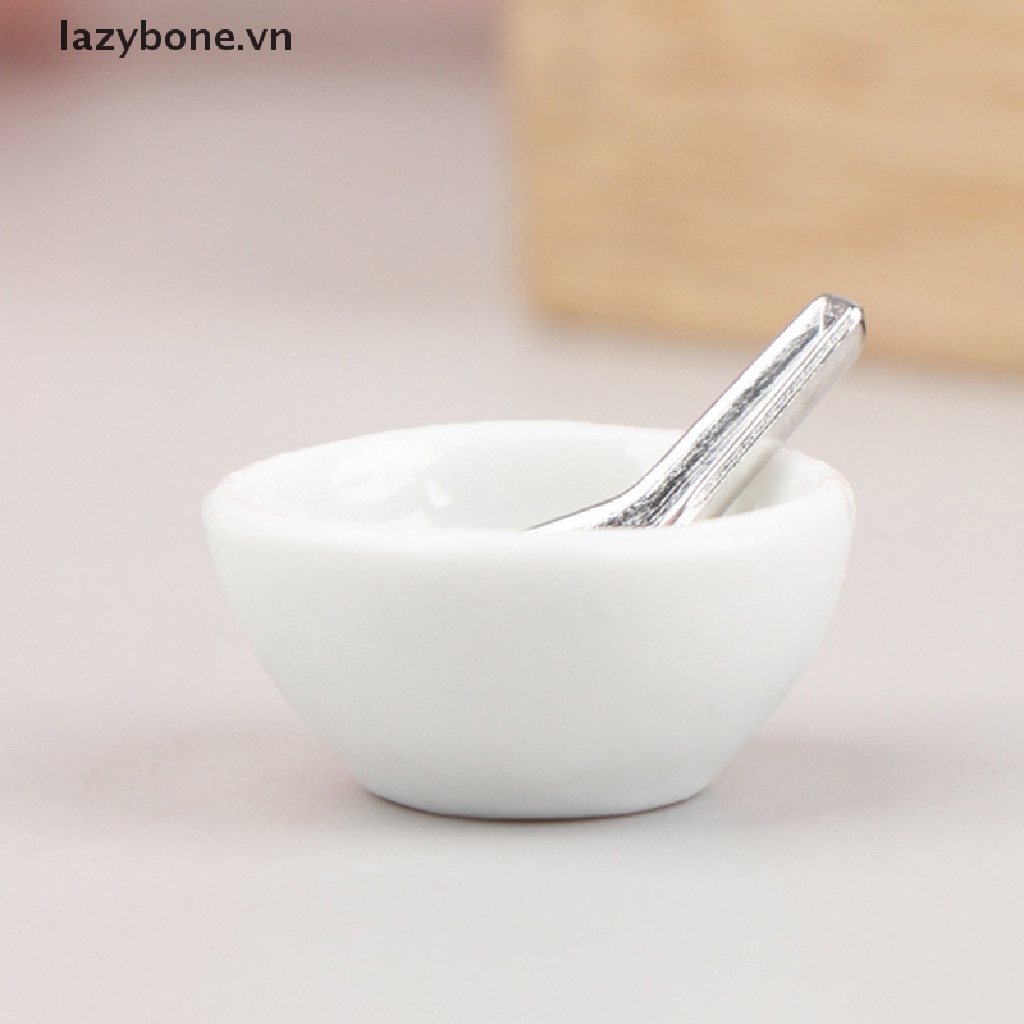 Bộ 4 món gồm muỗng / tô gốm mini tỉ lệ 1: 12 trang trí nhà búp bê
