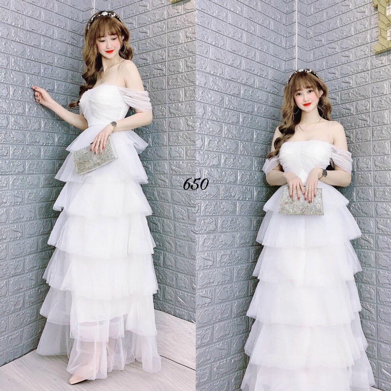 đầm tầng xoè trễ vai ( ẢNH VÀ VIDEO THẬT 1000% )