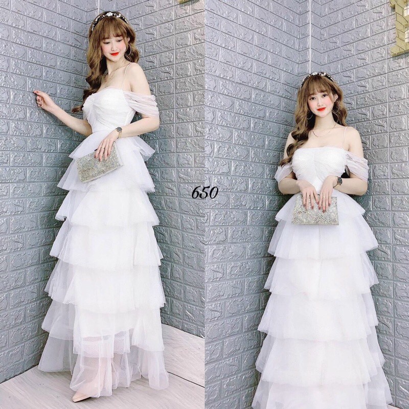 Đầm maxi dự tiệc xếp tầng sang trọng TRIPBLE T DRESS -size M/L (kèm ảnh/video thật) MS276V